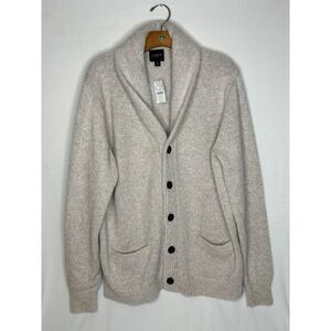 J‎ Crew Mens Shawl Cardigan Sweater Beige Knit Cotton 5 Button Sz XL